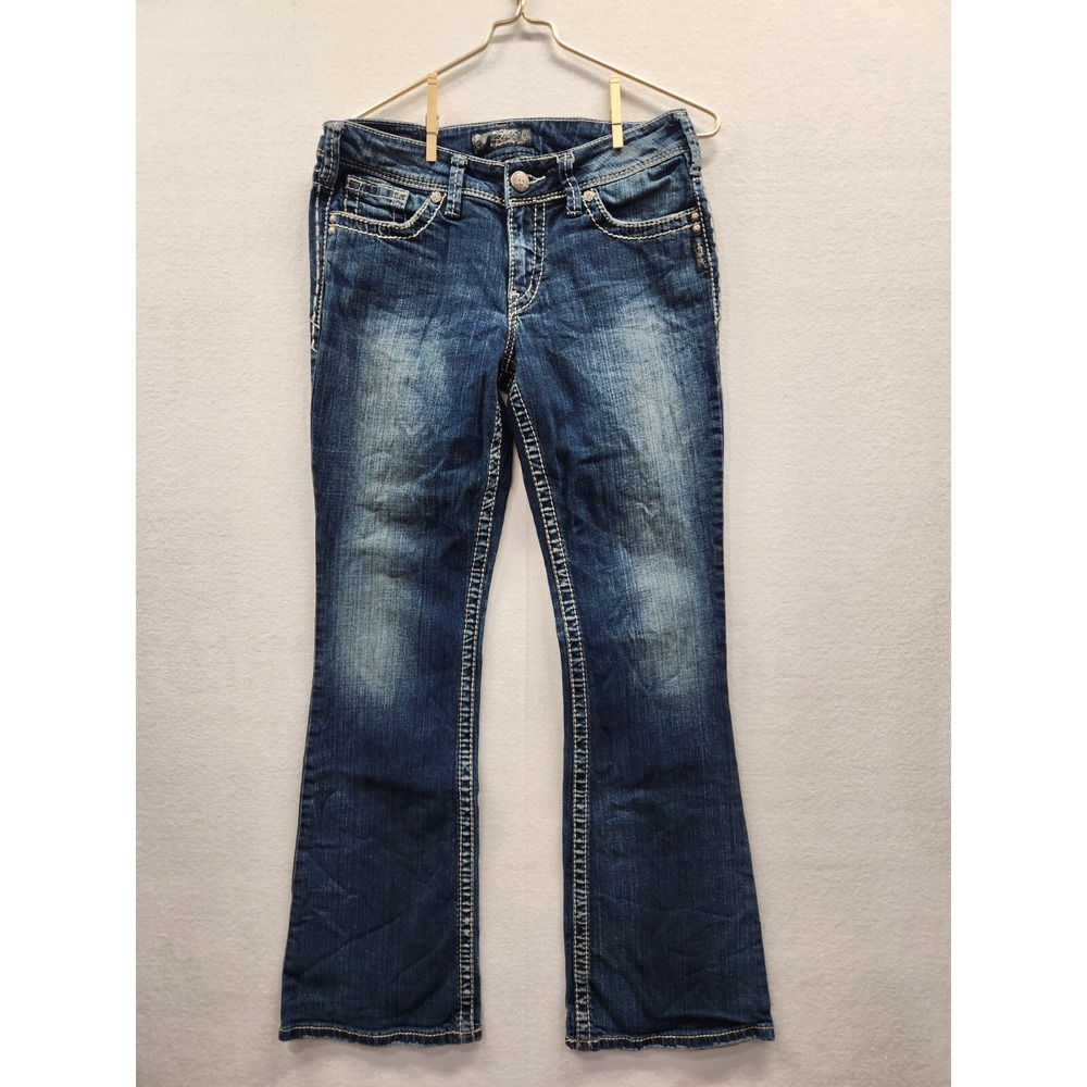 Silver Suki Women's 29×32 Flare Leg Dark Wash Blue Jeans Bootcut Y2K Embroidered